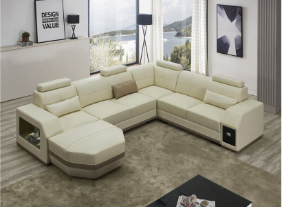 Ecksofa Ledersofa Big U Form Wohnlandschaft Sofa Couch Garnitur